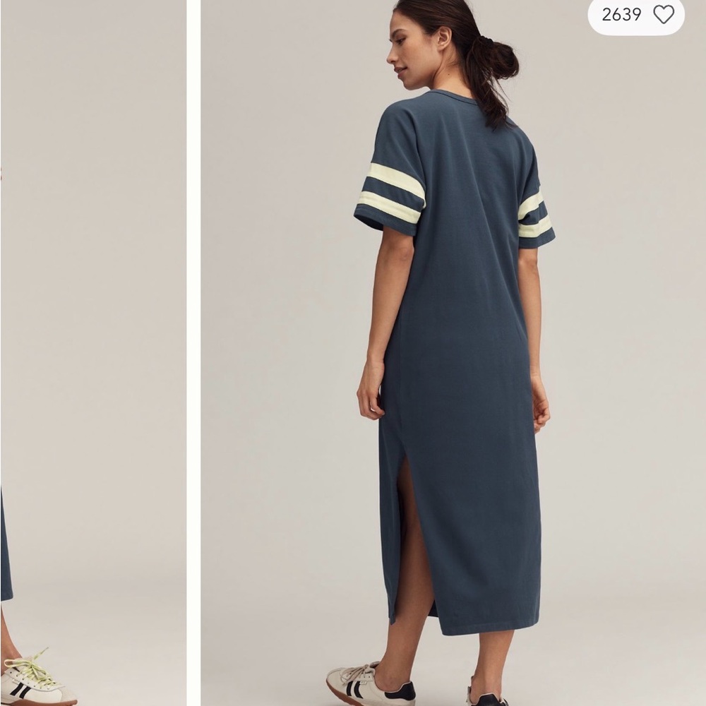 Anthropologie Navy Midi Dress with Cream Stripes - Picture 6 of 8